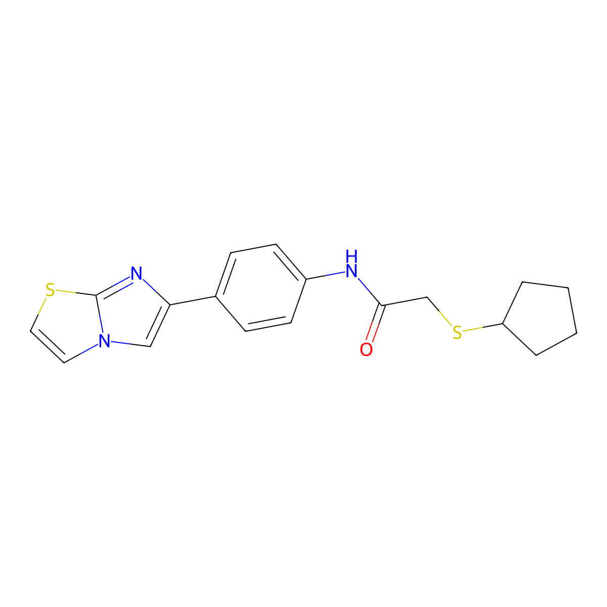 2-(cyclopentylthio)-N-(4-(imidazo[2,1-b]thiazol-6-yl)phenyl)acetamide molecular structure, CAS 1207000-25-6