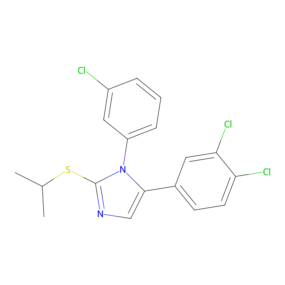 1-(3-chlorophenyl)-5-(3,4-dichlorophenyl)-2-(isopropylthio)-1H-imidazole molecular structure, CAS 1207000-30-3