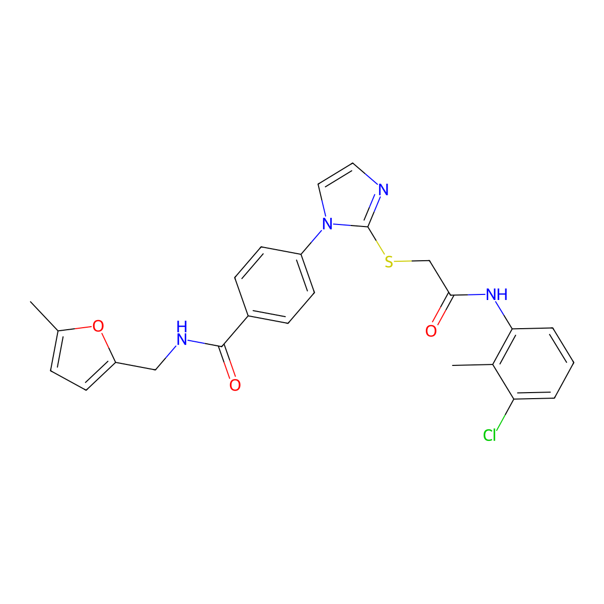 4-[2-({[(3-chloro-2-methylphenyl)carbamoyl]methyl}sulfanyl)-1H-imidazol-1-yl]-N-[(5-methylfuran-2-yl)methyl]benzamide molecular structure, CAS 1207000-34-7