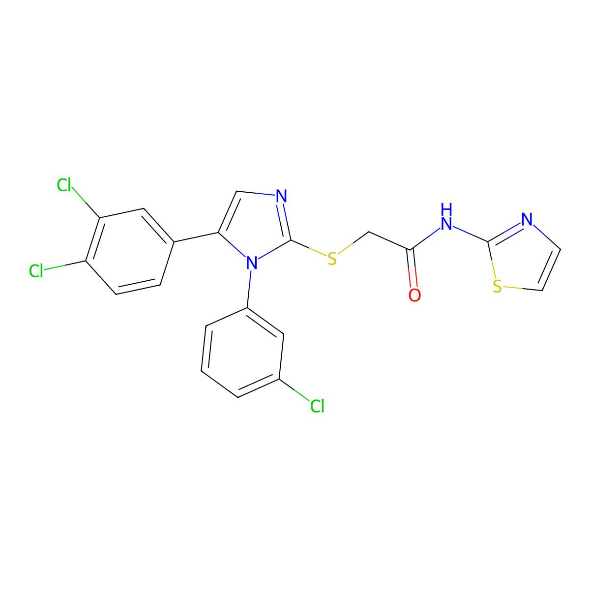 2-((1-(3-chlorophenyl)-5-(3,4-dichlorophenyl)-1H-imidazol-2-yl)thio)-N-(thiazol-2-yl)acetamide molecular structure, CAS 1207000-35-8