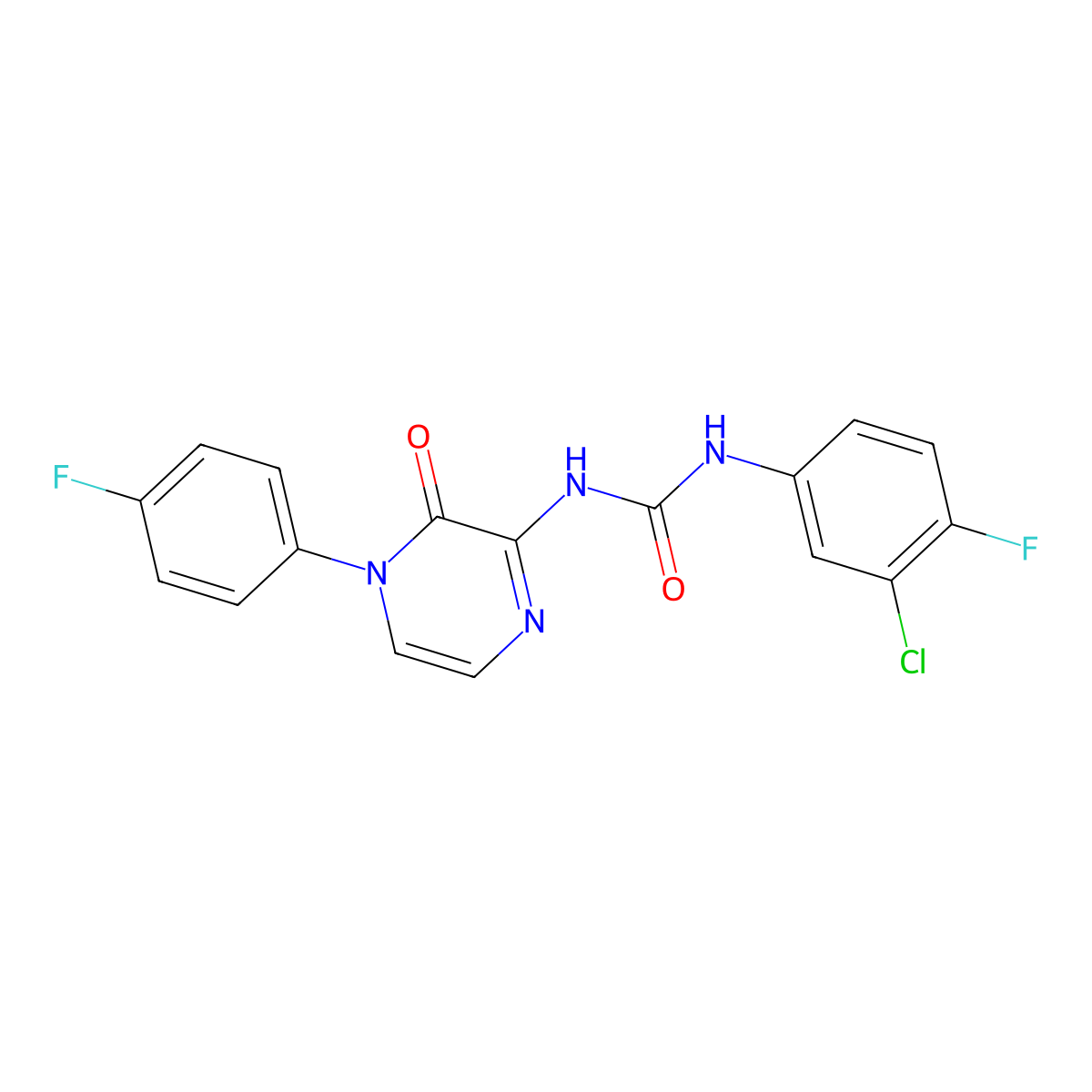 1-(3-Chloro-4-fluorophenyl)-3-[4-(4-fluorophenyl)-3-oxo-3,4-dihydropyrazin-2-yl]urea molecular structure, CAS 1207000-38-1