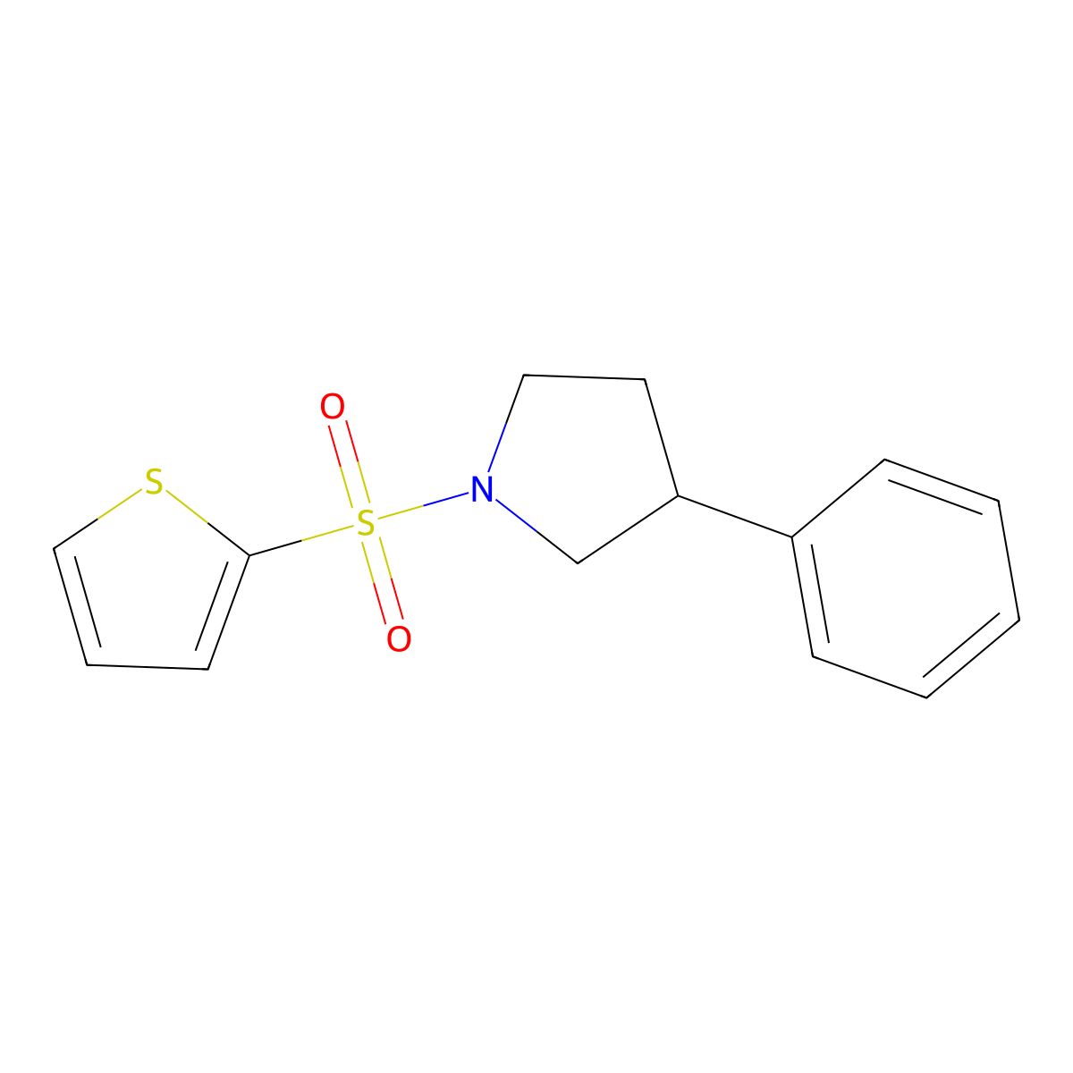 3-Phenyl-1-(thiophen-2-ylsulfonyl)pyrrolidine molecular structure, CAS 1207000-40-5