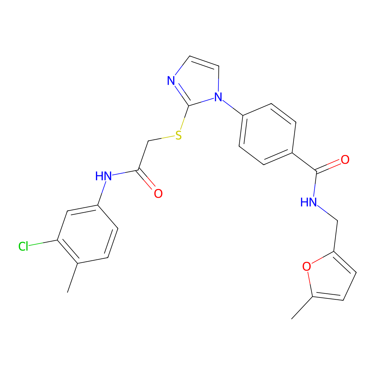 4-[2-({[(3-chloro-4-methylphenyl)carbamoyl]methyl}sulfanyl)-1H-imidazol-1-yl]-N-[(5-methylfuran-2-yl)methyl]benzamide molecular structure, CAS 1207000-41-6