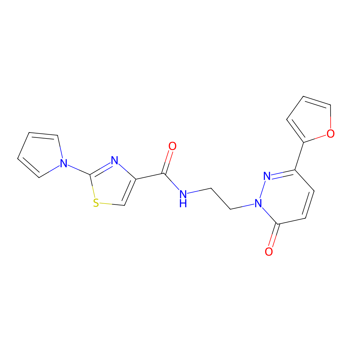 N-(2-(3-(furan-2-yl)-6-oxopyridazin-1(6H)-yl)ethyl)-2-(1H-pyrrol-1-yl)thiazole-4-carboxamide molecular structure, CAS 1207000-42-7
