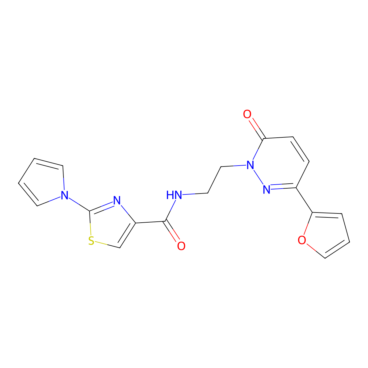 N-(2-(3-(furan-2-yl)-6-oxopyridazin-1(6H)-yl)ethyl)-2-(1H-pyrrol-1-yl)thiazole-4-carboxamide molecular structure, CAS 1207000-42-7