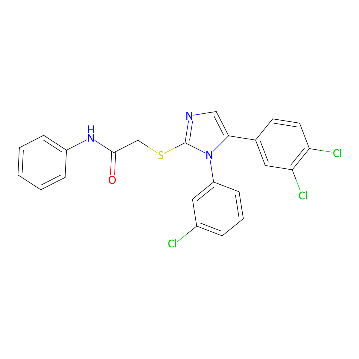 2-((1-(3-chlorophenyl)-5-(3,4-dichlorophenyl)-1H-imidazol-2-yl)thio)-N-phenylacetamide molecular structure, CAS 1207000-43-8