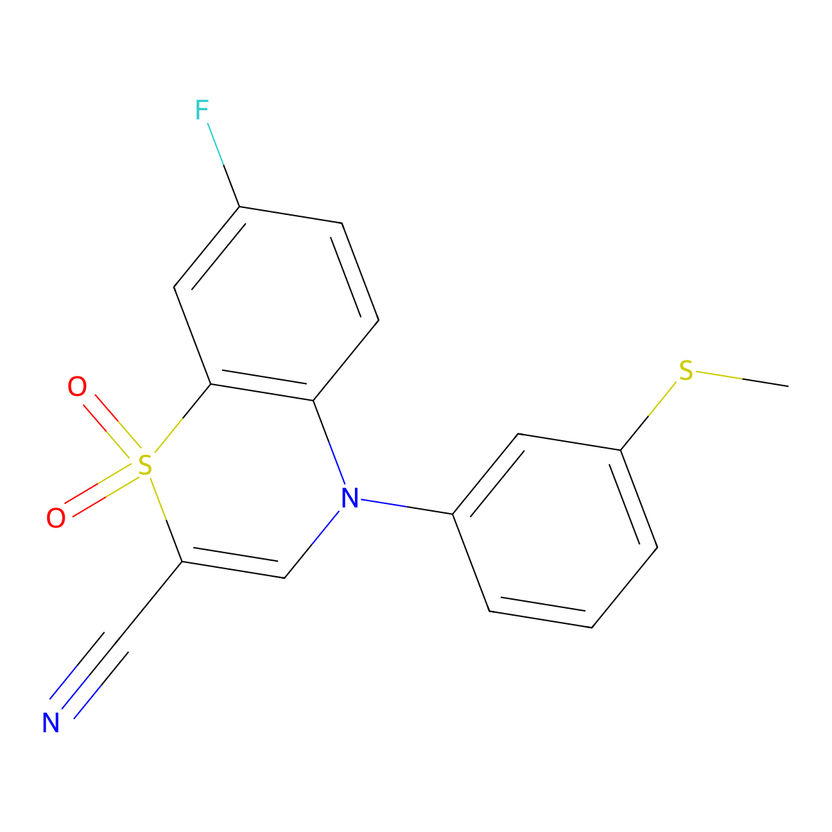 7-fluoro-4-(3-(methylthio)phenyl)-4H-benzo[b][1,4]thiazine-2-carbonitrile 1,1-dioxide molecular structure, CAS 1207000-46-1