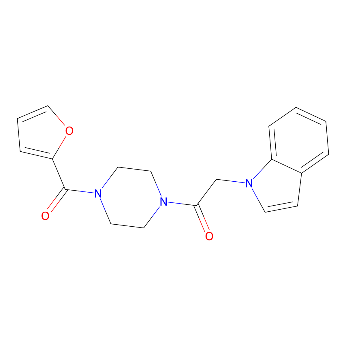1-(4-(furan-2-carbonyl)piperazin-1-yl)-2-(1H-indol-1-yl)ethanone molecular structure, CAS 1207000-49-4