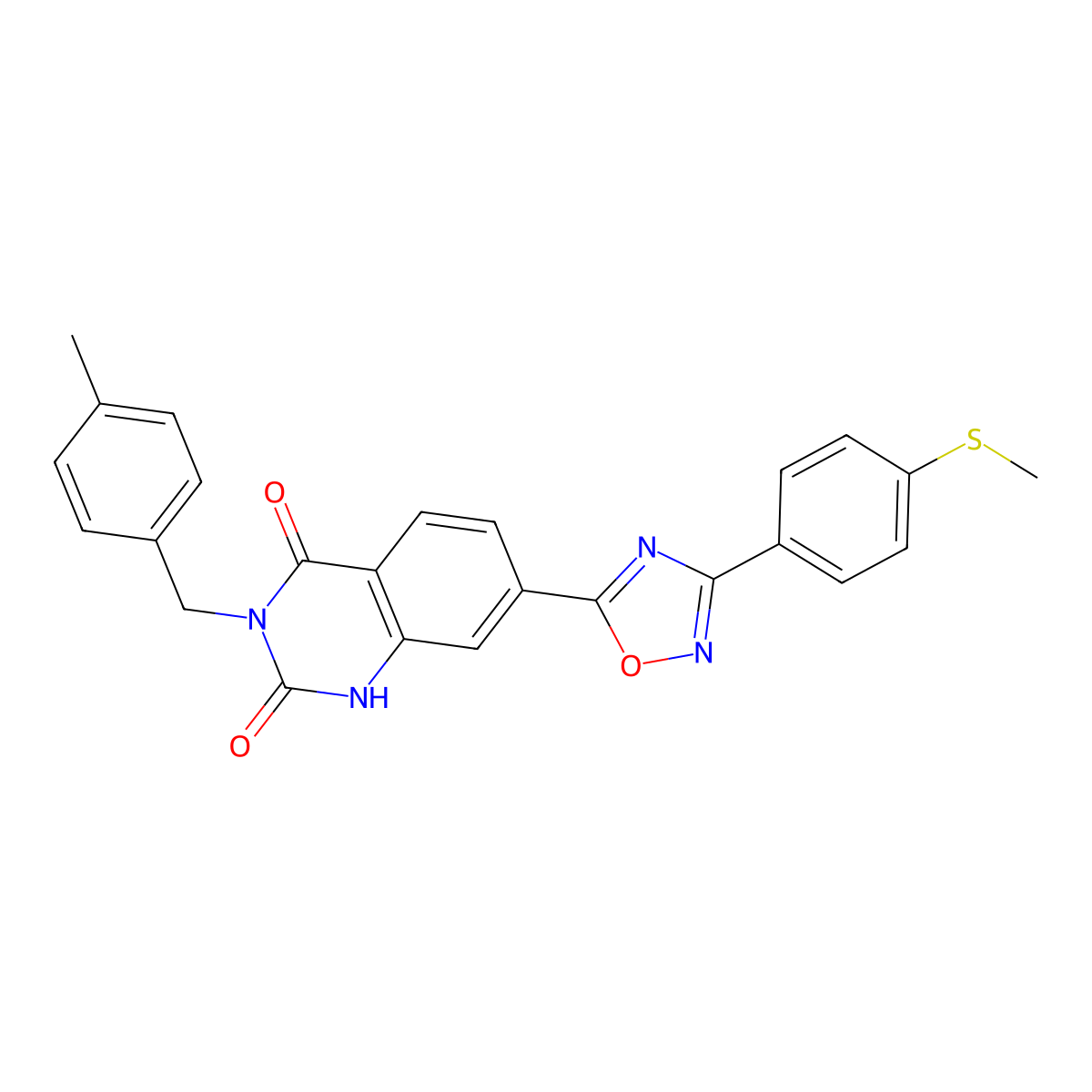 3-(4-methylbenzyl)-7-(3-(4-(methylthio)phenyl)-1,2,4-oxadiazol-5-yl)quinazoline-2,4(1H,3H)-dione molecular structure, CAS 1207000-52-9
