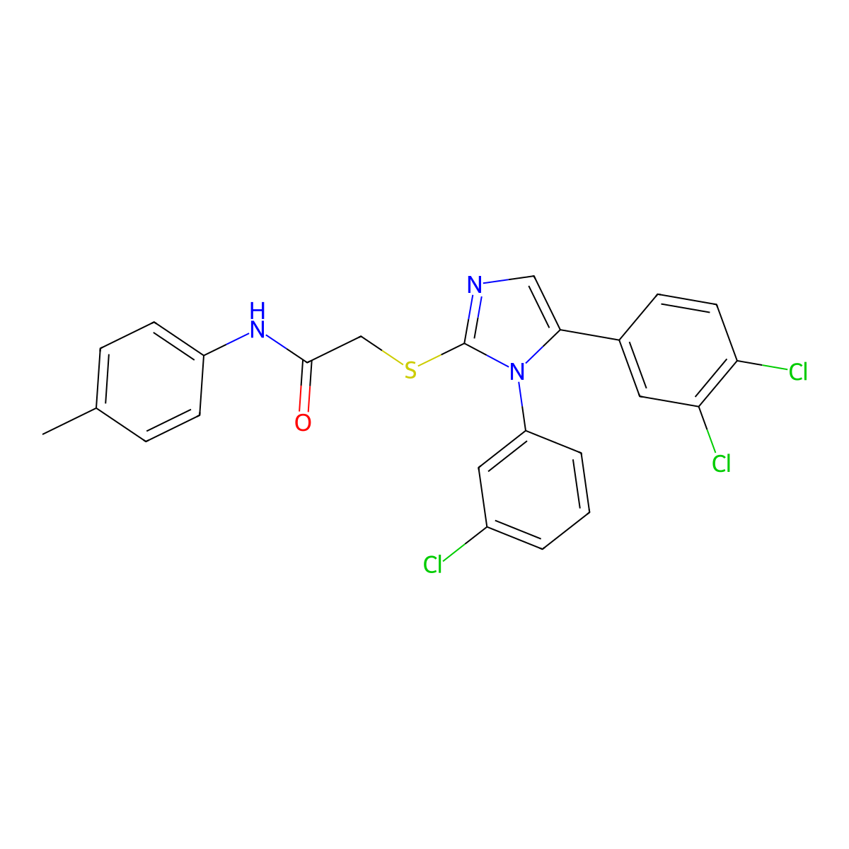 2-((1-(3-chlorophenyl)-5-(3,4-dichlorophenyl)-1H-imidazol-2-yl)thio)-N-(p-tolyl)acetamide molecular structure, CAS 1207000-53-0