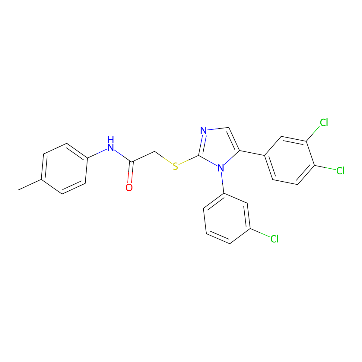 2-((1-(3-chlorophenyl)-5-(3,4-dichlorophenyl)-1H-imidazol-2-yl)thio)-N-(p-tolyl)acetamide molecular structure, CAS 1207000-53-0