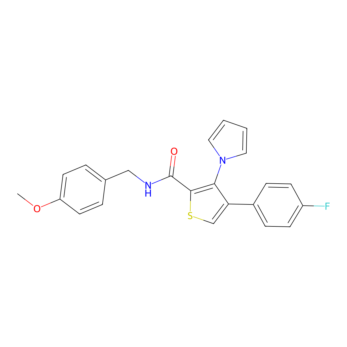 4-(4-fluorophenyl)-N-[(4-methoxyphenyl)methyl]-3-(1H-pyrrol-1-yl)thiophene-2-carboxamide molecular structure, CAS 1207000-59-6
