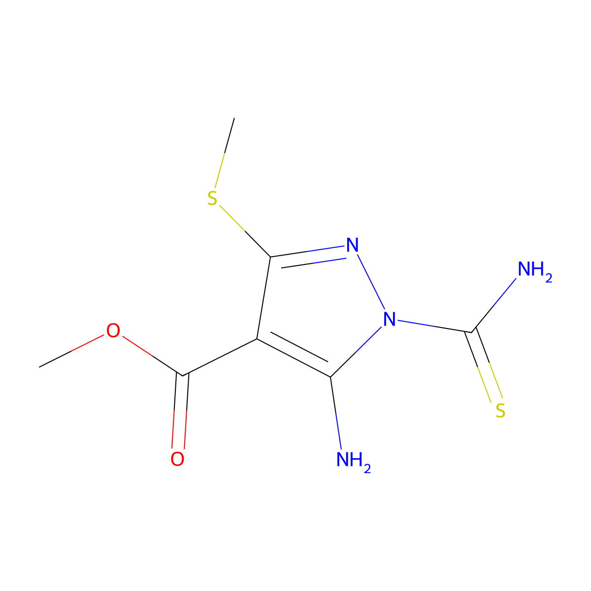 methyl 5-amino-1-carbamothioyl-3-(methylthio)-1H-pyrazole-4-carboxylate molecular structure, CAS 1207000-65-4