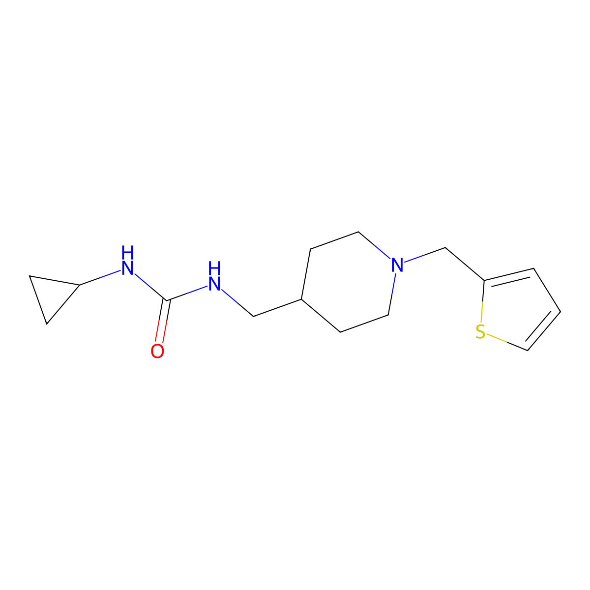 1-Cyclopropyl-3-((1-(thiophen-2-ylmethyl)piperidin-4-yl)methyl)urea molecular structure, CAS 1207000-67-6