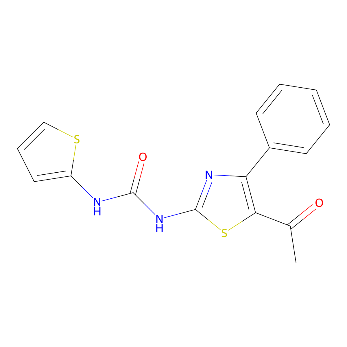1-(5-Acetyl-4-phenylthiazol-2-yl)-3-(thiophen-2-yl)urea molecular structure, CAS 1207000-68-7