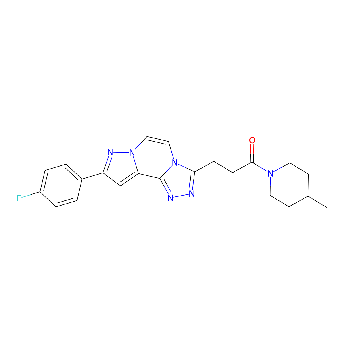 9-(4-Fluorophenyl)-3-[3-(4-methylpiperidin-1-yl)-3-oxopropyl]pyrazolo[1,5-a][1,2,4]triazolo[3,4-c]pyrazine molecular structure, CAS 1207000-76-7