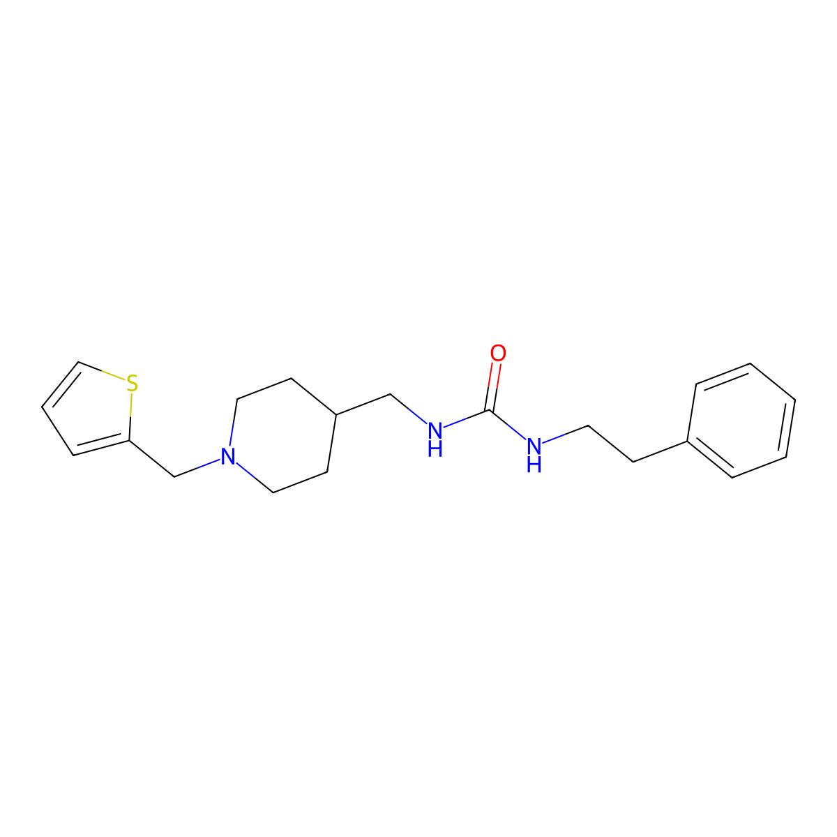 1-Phenethyl-3-((1-(thiophen-2-ylmethyl)piperidin-4-yl)methyl)urea molecular structure, CAS 1207000-78-9