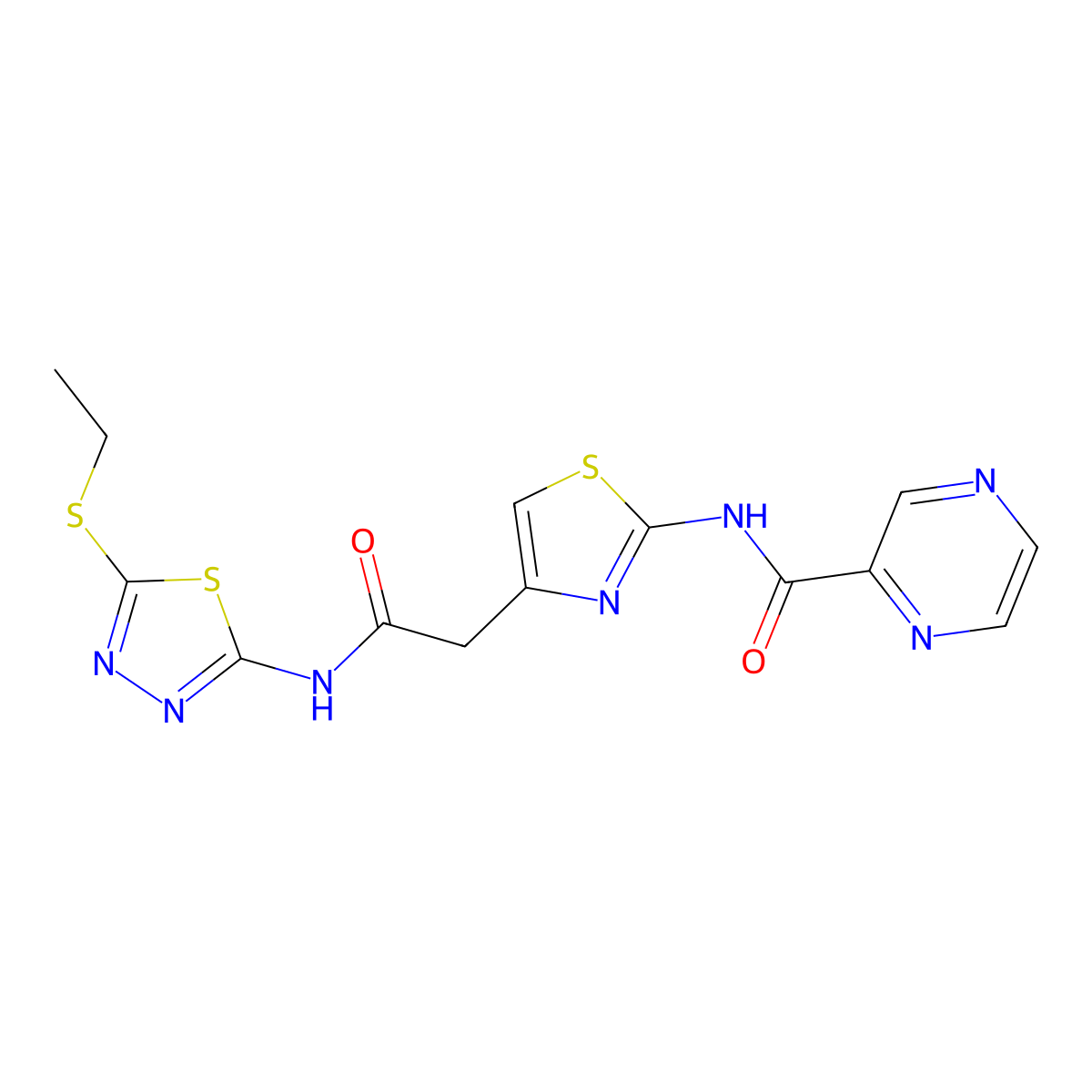 N-(4-(2-((5-(ethylthio)-1,3,4-thiadiazol-2-yl)amino)-2-oxoethyl)thiazol-2-yl)pyrazine-2-carboxamide molecular structure, CAS 1207000-83-6
