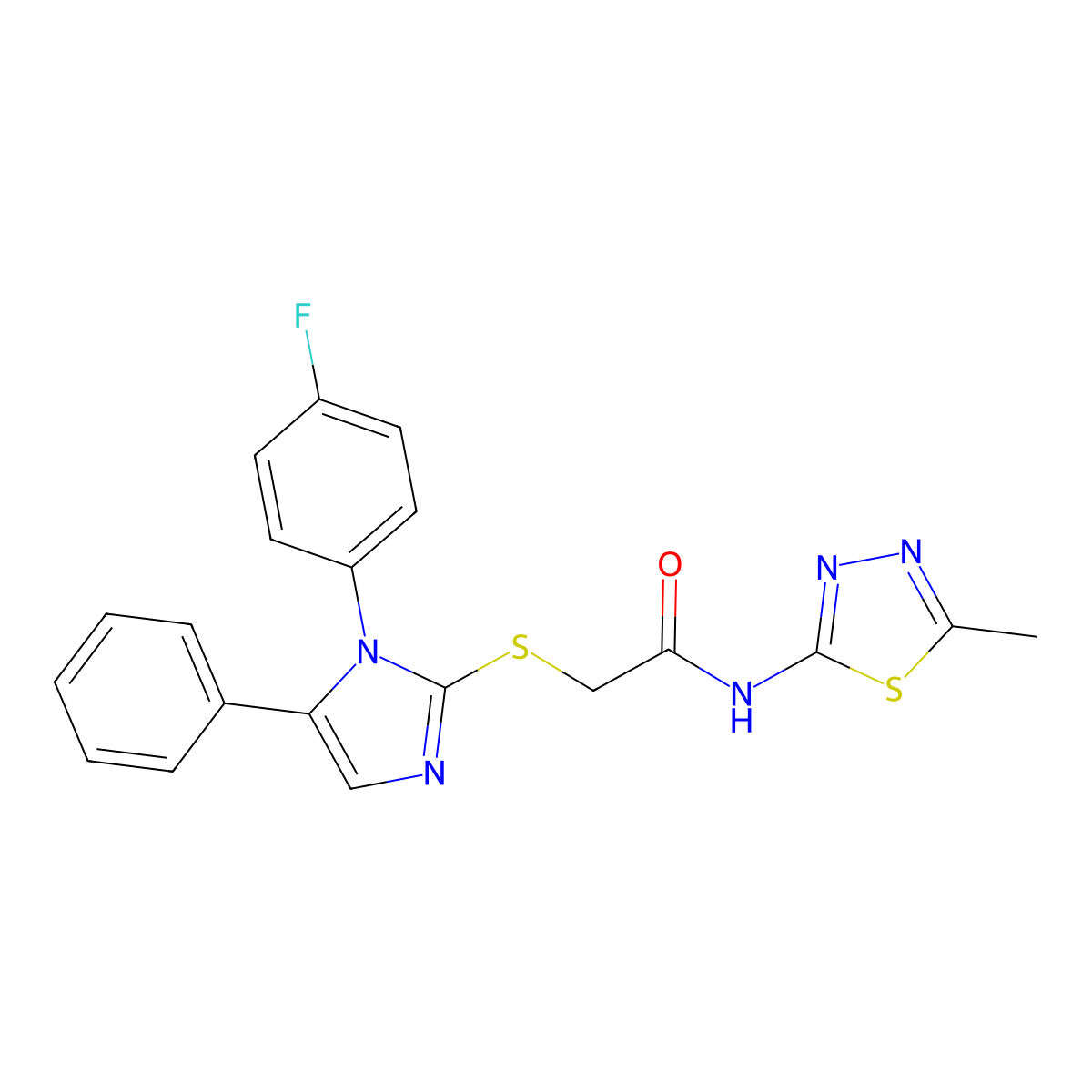 2-((1-(4-fluorophenyl)-5-phenyl-1H-imidazol-2-yl)thio)-N-(5-methyl-1,3,4-thiadiazol-2-yl)acetamide molecular structure, CAS 1207000-93-8