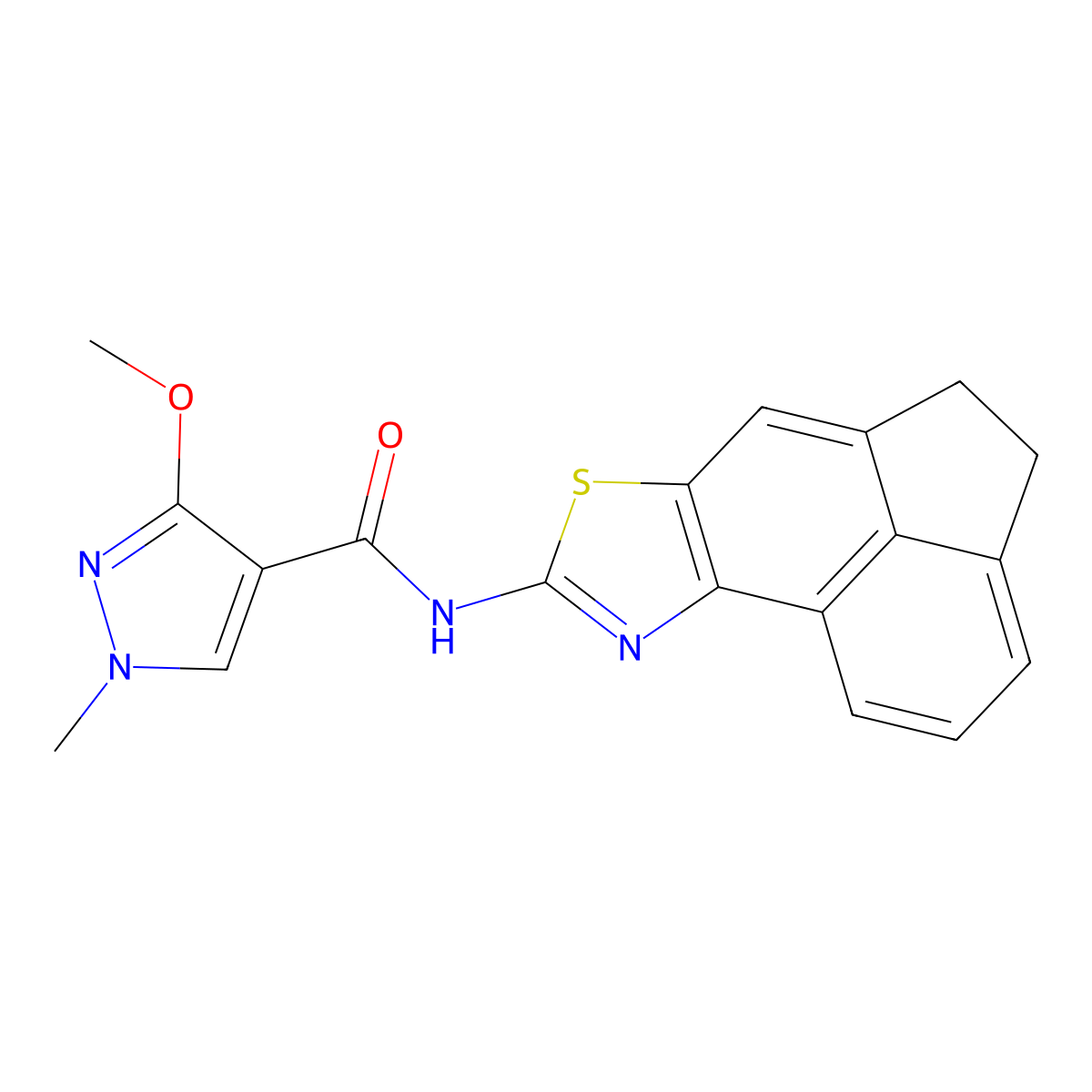 3-methoxy-1-methyl-N-{5-thia-3-azatetracyclo[6.6.1.0^{2,6}.0^{11,15}]pentadeca-1(15),2(6),3,7,11,13-hexaen-4-yl}-1H-pyrazole-4-carboxamide molecular structure, CAS 1207000-94-9