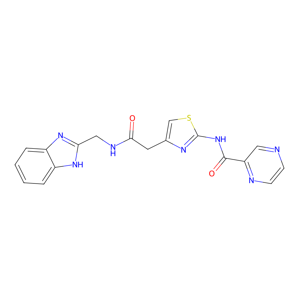 N-(4-(2-(((1H-benzo[d]imidazol-2-yl)methyl)amino)-2-oxoethyl)thiazol-2-yl)pyrazine-2-carboxamide molecular structure, CAS 1207000-98-3