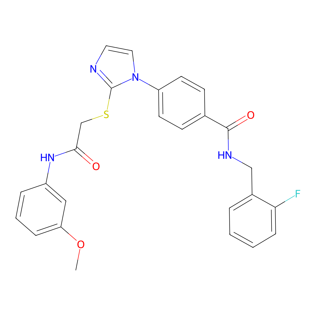N-[(2-fluorophenyl)methyl]-4-[2-({[(3-methoxyphenyl)carbamoyl]methyl}sulfanyl)-1H-imidazol-1-yl]benzamide molecular structure, CAS 1207000-99-4
