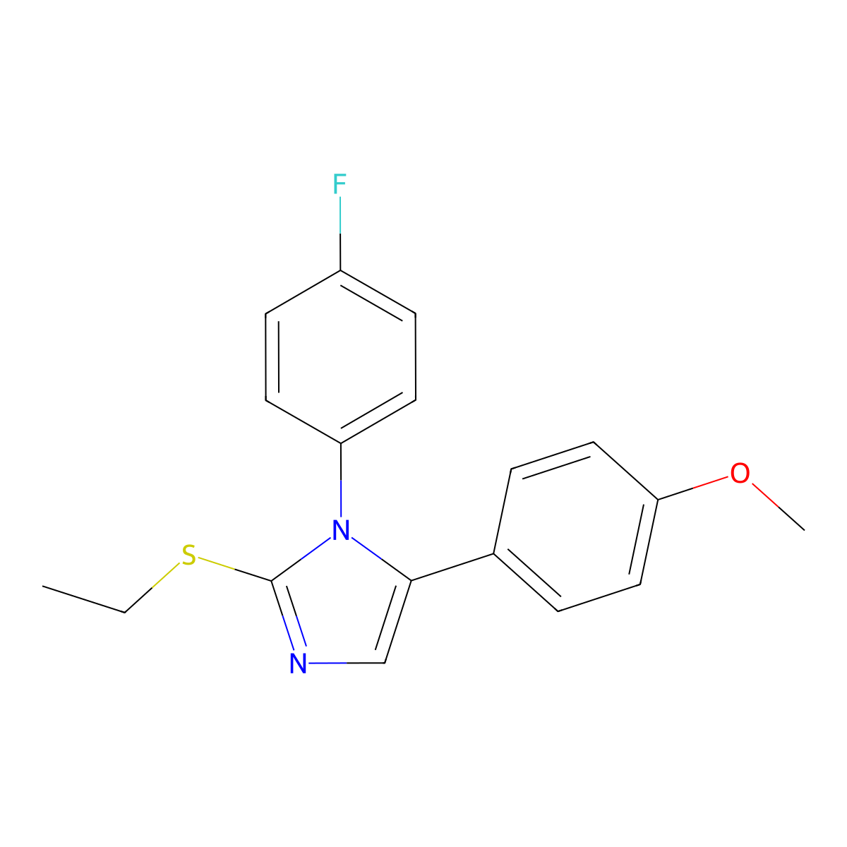 2-(ethylthio)-1-(4-fluorophenyl)-5-(4-methoxyphenyl)-1H-imidazole molecular structure, CAS 1207001-00-0