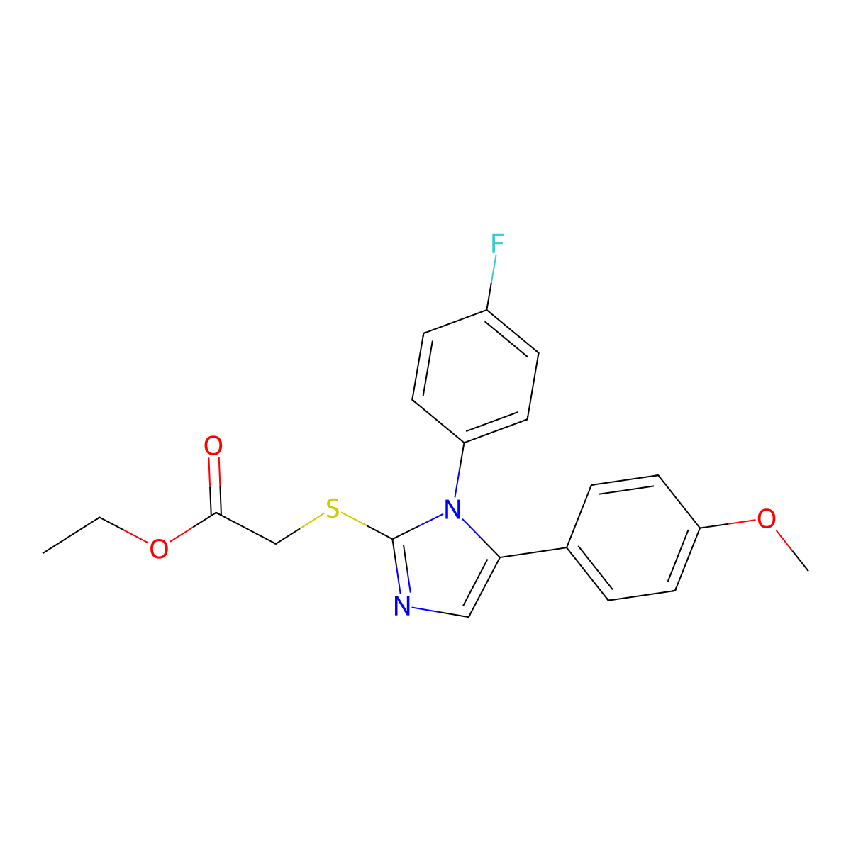 ethyl 2-((1-(4-fluorophenyl)-5-(4-methoxyphenyl)-1H-imidazol-2-yl)thio)acetate molecular structure, CAS 1207001-03-3