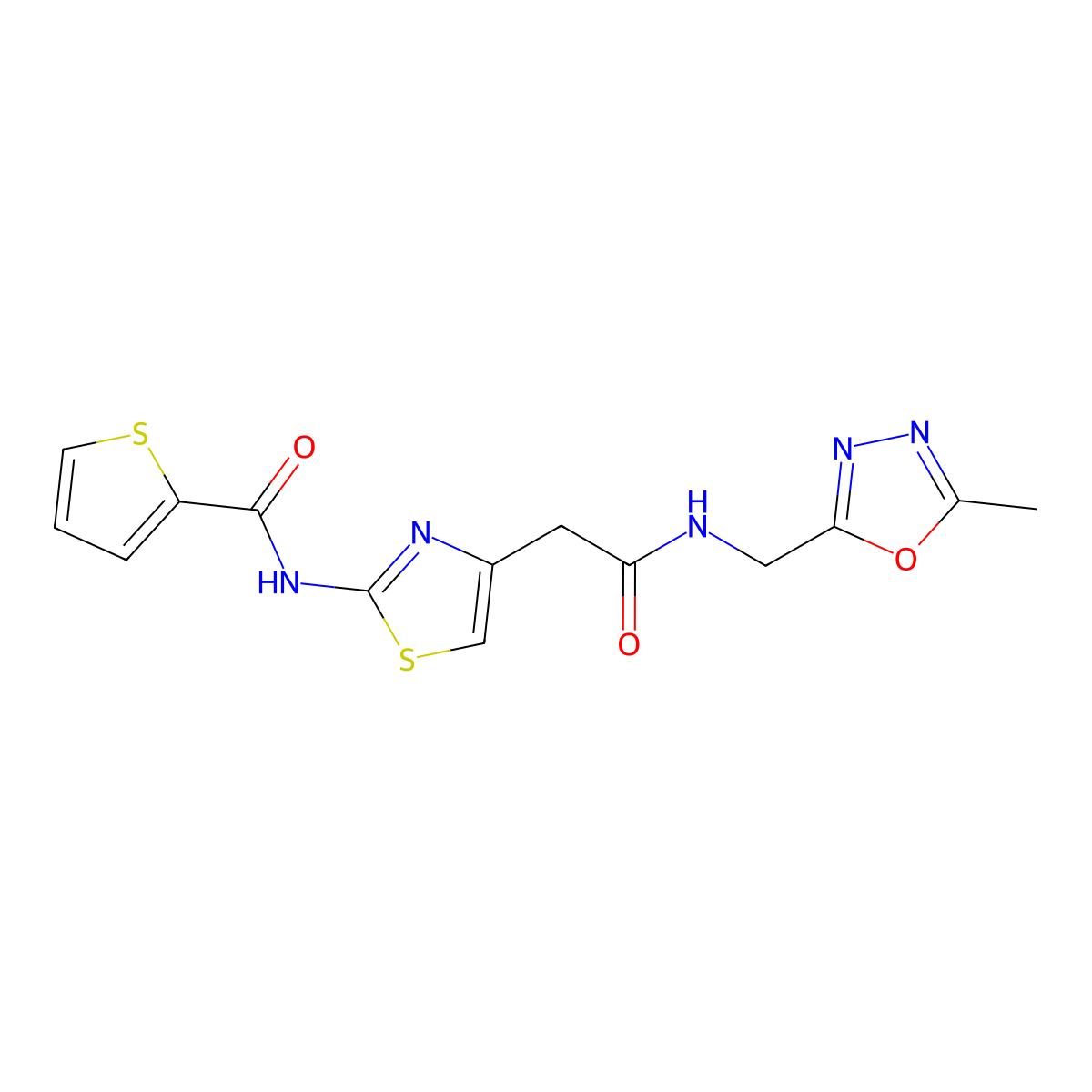 N-(4-(2-(((5-methyl-1,3,4-oxadiazol-2-yl)methyl)amino)-2-oxoethyl)thiazol-2-yl)thiophene-2-carboxamide molecular structure, CAS 1207001-05-5