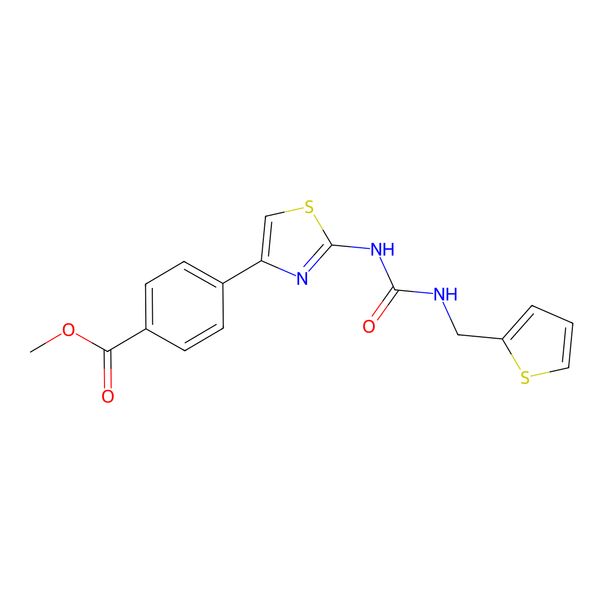 Methyl 4-(2-(3-(thiophen-2-ylmethyl)ureido)thiazol-4-yl)benzoate molecular structure, CAS 1207001-07-7