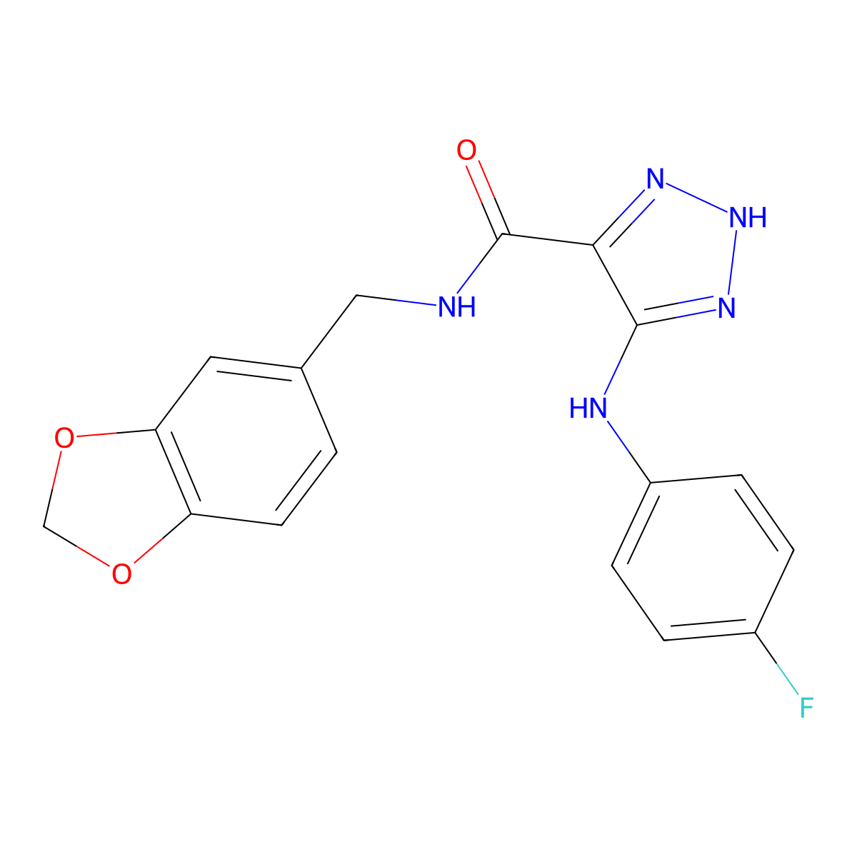 N-(1,3-benzodioxol-5-ylmethyl)-5-[(4-fluorophenyl)amino]-1H-1,2,3-triazole-4-carboxamide molecular structure, CAS 1207001-08-8