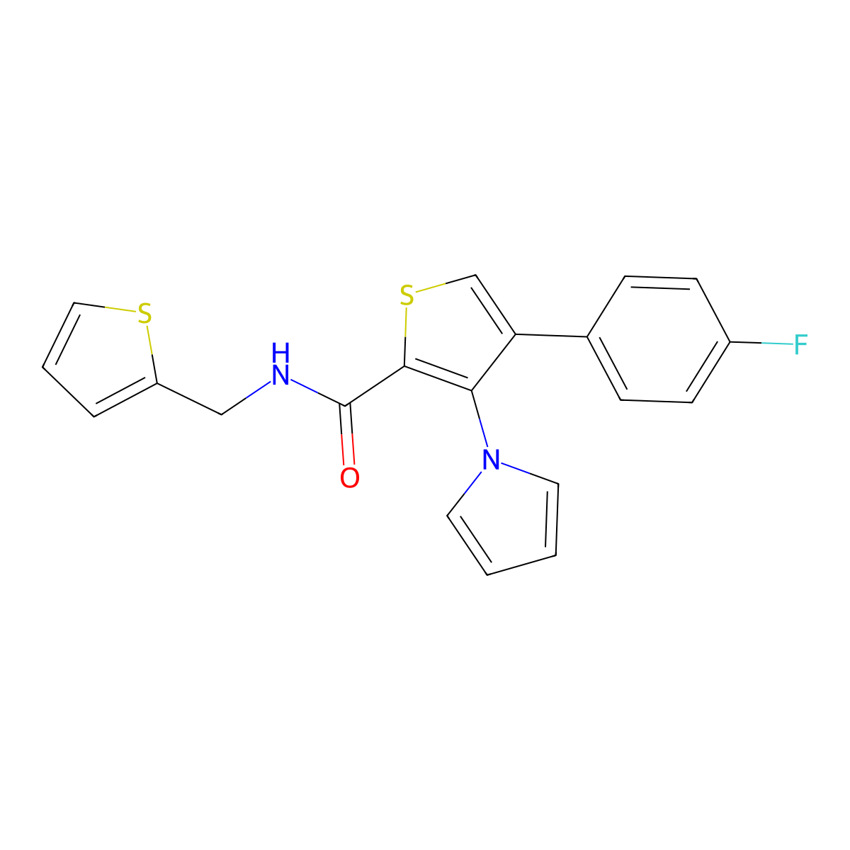 4-(4-fluorophenyl)-3-(1H-pyrrol-1-yl)-N-(2-thienylmethyl)thiophene-2-carboxamide molecular structure, CAS 1207001-09-9