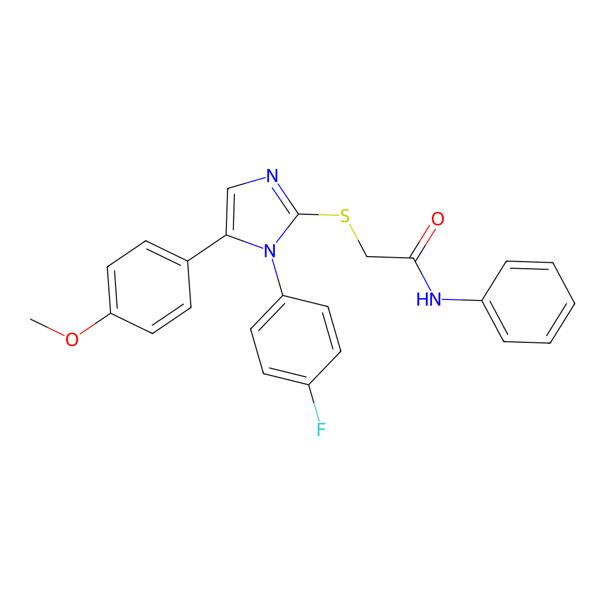 2-((1-(4-fluorophenyl)-5-(4-methoxyphenyl)-1H-imidazol-2-yl)thio)-N-phenylacetamide molecular structure, CAS 1207001-11-3