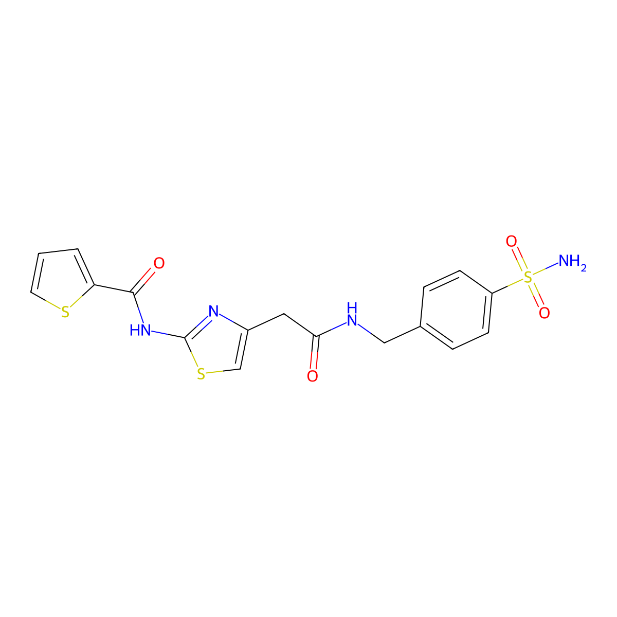 N-(4-(2-oxo-2-((4-sulfamoylbenzyl)amino)ethyl)thiazol-2-yl)thiophene-2-carboxamide molecular structure, CAS 1207001-12-4
