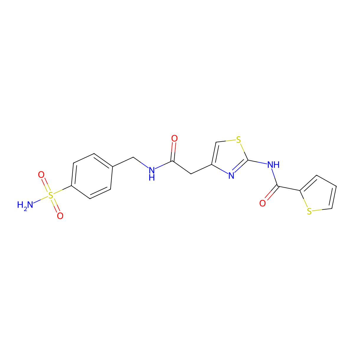 N-(4-(2-oxo-2-((4-sulfamoylbenzyl)amino)ethyl)thiazol-2-yl)thiophene-2-carboxamide molecular structure, CAS 1207001-12-4