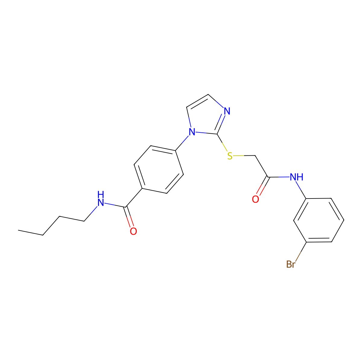 4-[2-({[(3-bromophenyl)carbamoyl]methyl}sulfanyl)-1H-imidazol-1-yl]-N-butylbenzamide molecular structure, CAS 1207001-17-9