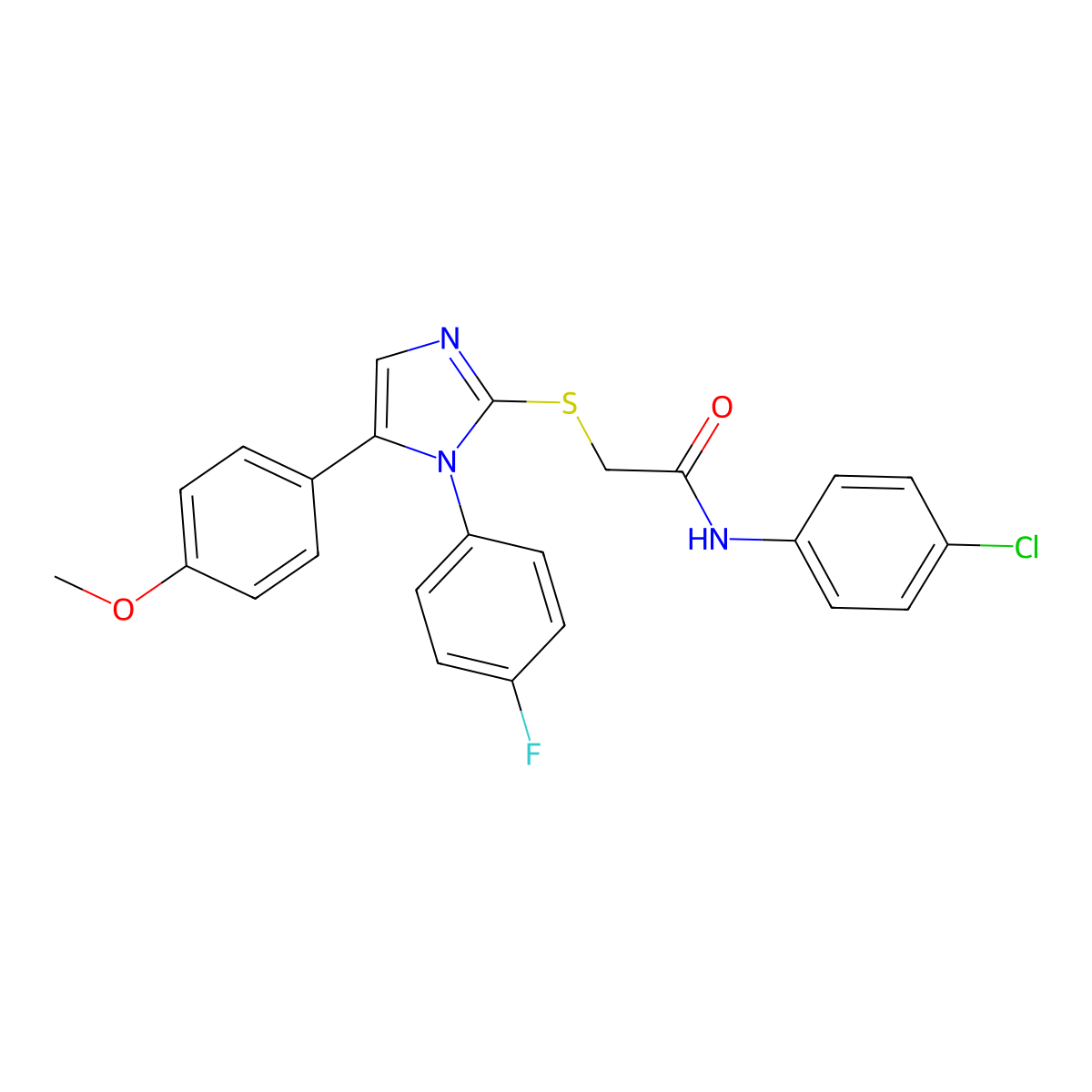N-(4-chlorophenyl)-2-((1-(4-fluorophenyl)-5-(4-methoxyphenyl)-1H-imidazol-2-yl)thio)acetamide molecular structure, CAS 1207001-20-4