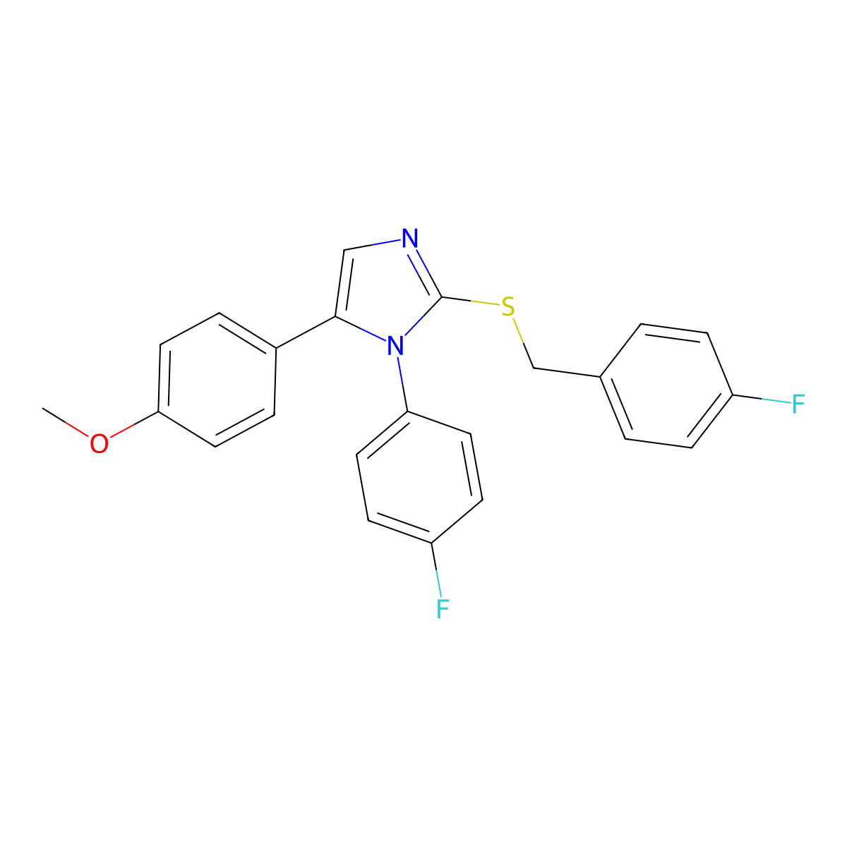 2-((4-fluorobenzyl)thio)-1-(4-fluorophenyl)-5-(4-methoxyphenyl)-1H-imidazole molecular structure, CAS 1207001-23-7