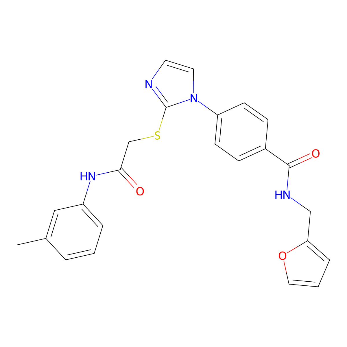 N-[(furan-2-yl)methyl]-4-[2-({[(3-methylphenyl)carbamoyl]methyl}sulfanyl)-1H-imidazol-1-yl]benzamide molecular structure, CAS 1207001-29-3