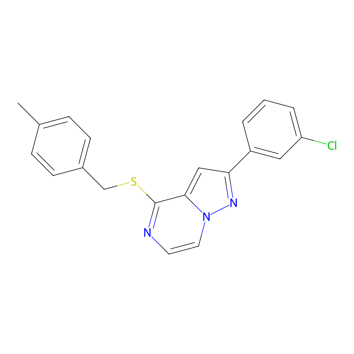 2-(3-Chlorophenyl)-4-[(4-methylbenzyl)thio]pyrazolo[1,5-a]pyrazine molecular structure, CAS 1207001-37-3