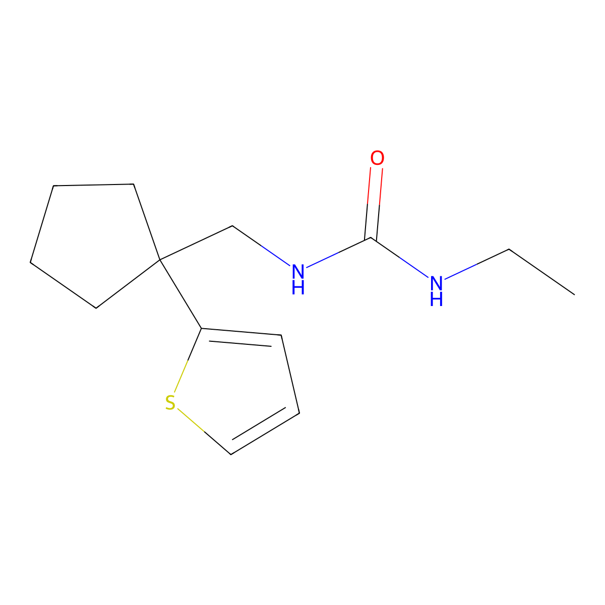 1-Ethyl-3-((1-(thiophen-2-yl)cyclopentyl)methyl)urea molecular structure, CAS 1207001-41-9