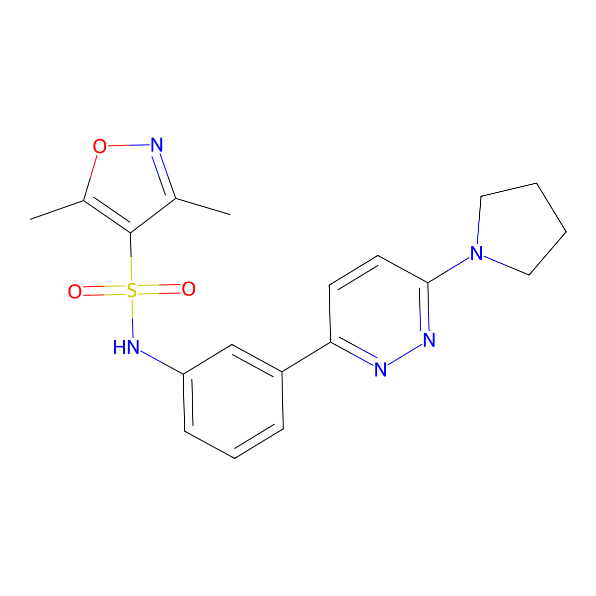 3,5-dimethyl-N-(3-(6-(pyrrolidin-1-yl)pyridazin-3-yl)phenyl)isoxazole-4-sulfonamide molecular structure, CAS 1207001-44-2