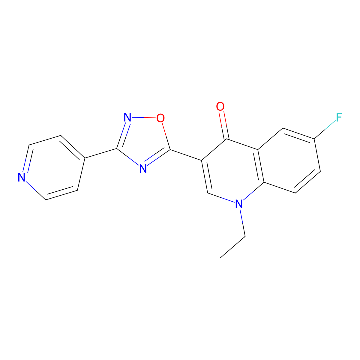 1-ethyl-6-fluoro-3-(3-(pyridin-4-yl)-1,2,4-oxadiazol-5-yl)quinolin-4(1H)-one molecular structure, CAS 1207001-45-3