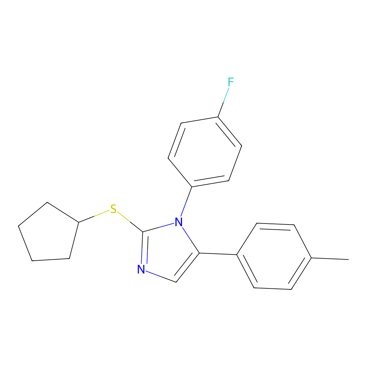 2-(cyclopentylthio)-1-(4-fluorophenyl)-5-(p-tolyl)-1H-imidazole molecular structure, CAS 1207001-46-4