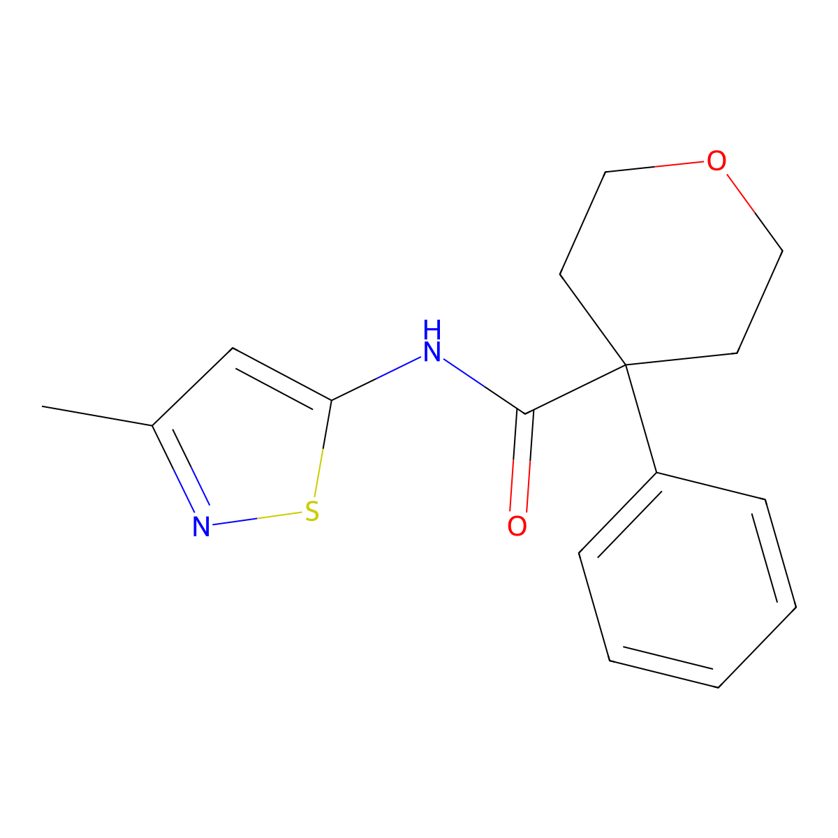 N-(3-methyl-1,2-thiazol-5-yl)-4-phenyloxane-4-carboxamide molecular structure, CAS 1207001-53-3