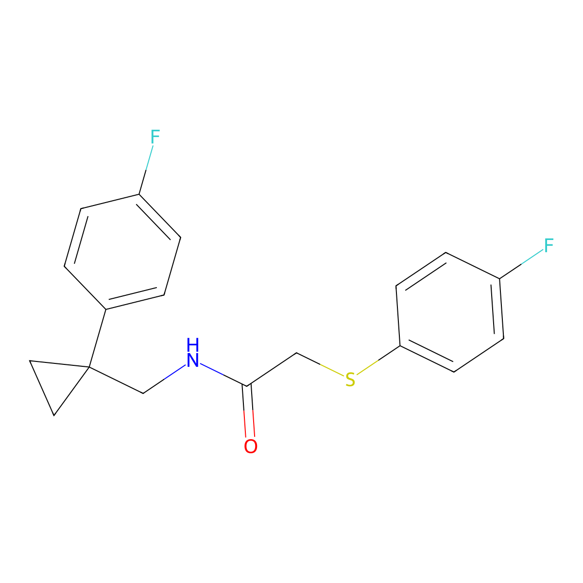 N-((1-(4-fluorophenyl)cyclopropyl)methyl)-2-((4-fluorophenyl)thio)acetamide molecular structure, CAS 1207001-54-4