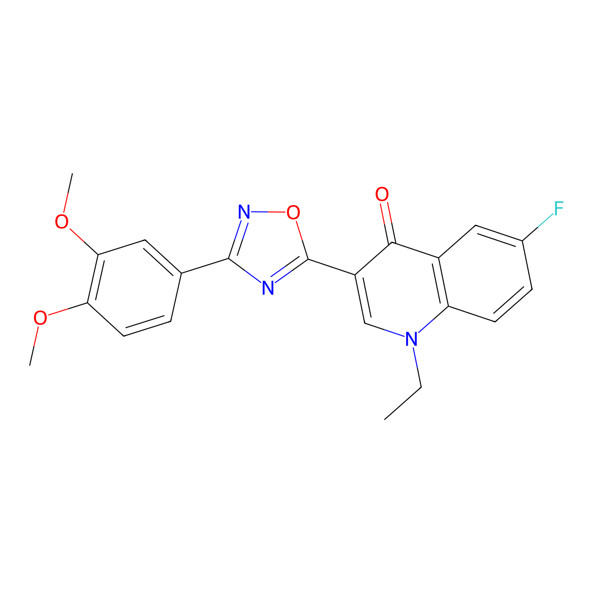 3-[3-(3,4-dimethoxyphenyl)-1,2,4-oxadiazol-5-yl]-1-ethyl-6-fluoroquinolin-4(1H)-one molecular structure, CAS 1207001-55-5