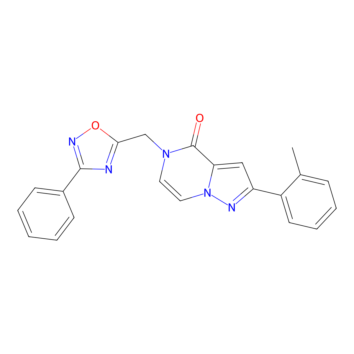 2-(2-methylphenyl)-5-[(3-phenyl-1,2,4-oxadiazol-5-yl)methyl]-4H,5H-pyrazolo[1,5-a]pyrazin-4-one molecular structure, CAS 1207001-58-8