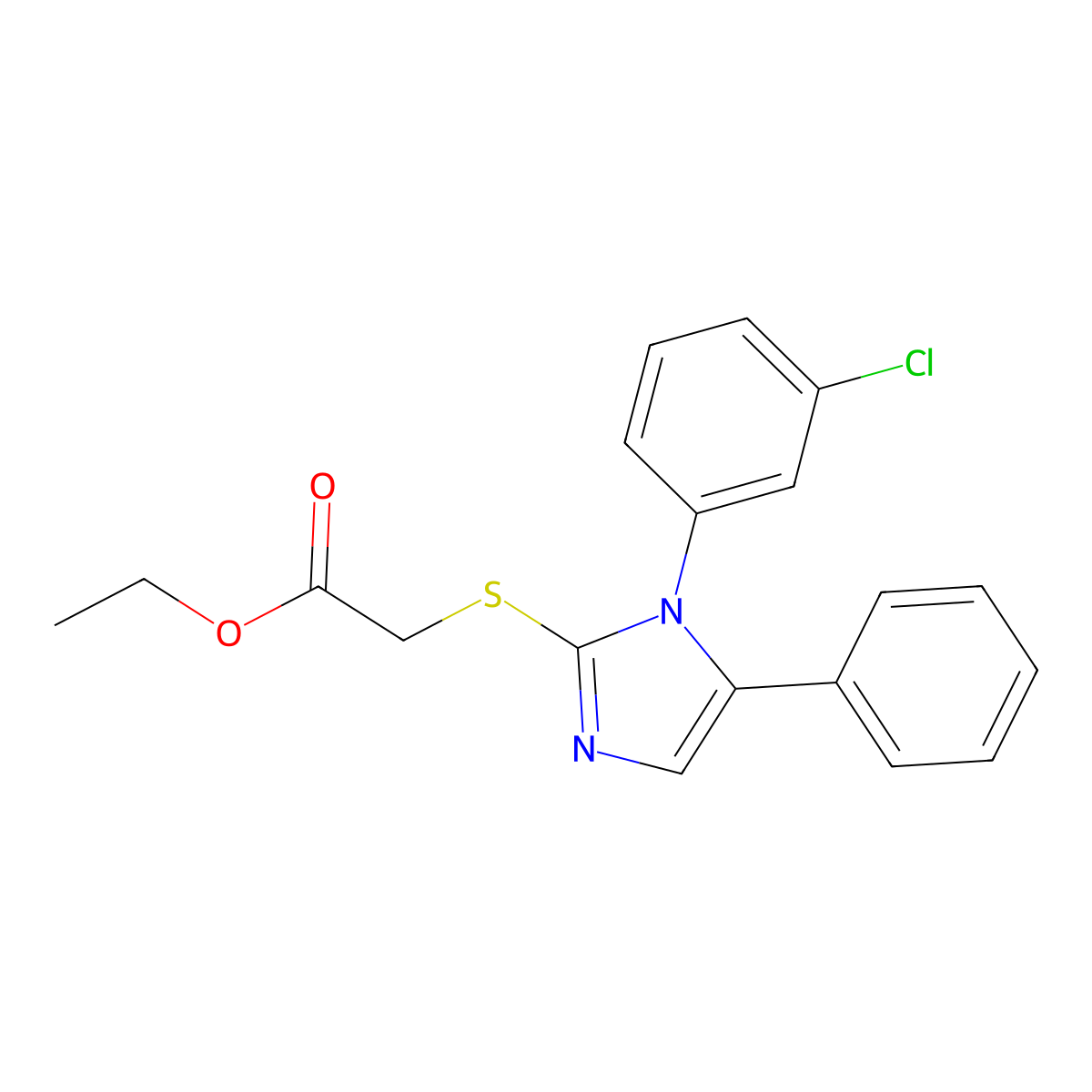 ethyl 2-((1-(3-chlorophenyl)-5-phenyl-1H-imidazol-2-yl)thio)acetate molecular structure, CAS 1207001-59-9