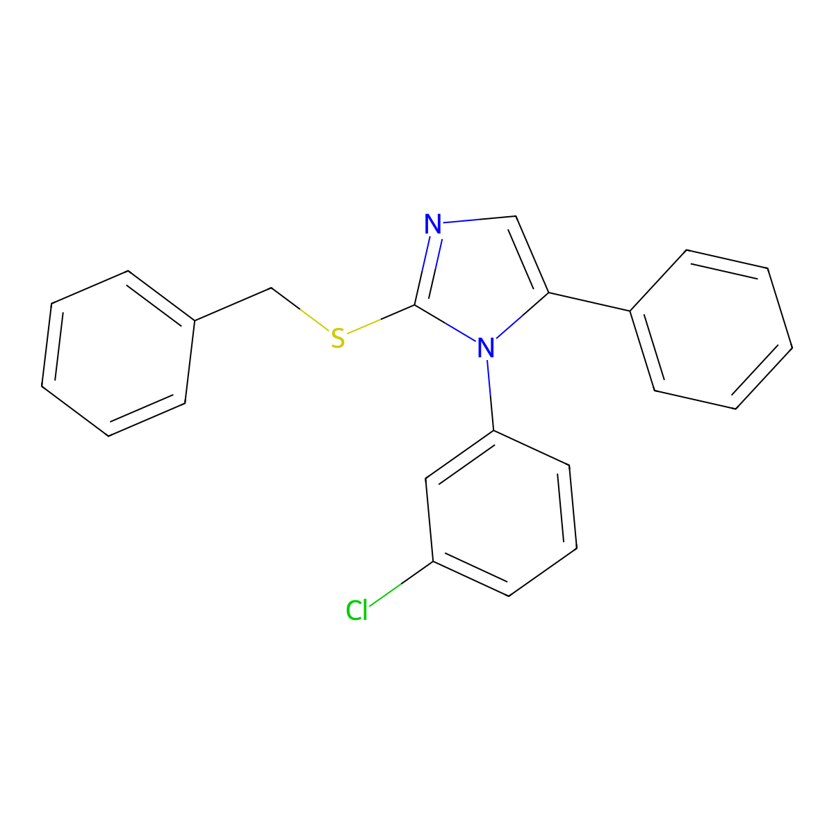 2-(benzylthio)-1-(3-chlorophenyl)-5-phenyl-1H-imidazole molecular structure, CAS 1207001-61-3